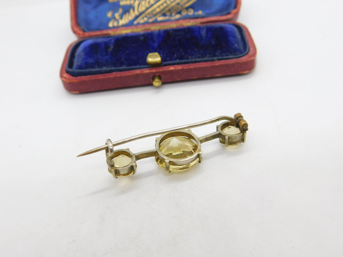 Victorian Sterling Silver Gilt & Faceted Citrine Bar Brooch Antique c1890