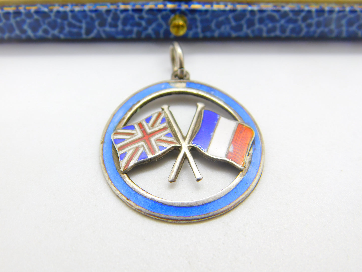 Sterling Silver WWI UK & France Colourful Enamel Pendant or Fob Antique c1918