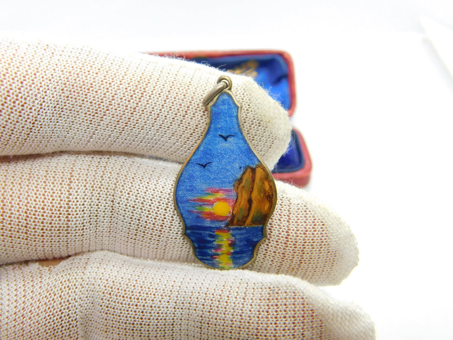 Kit Heath Sterling Silver Colourful Enamel Sunset Coastal Pendant Vintage c1990