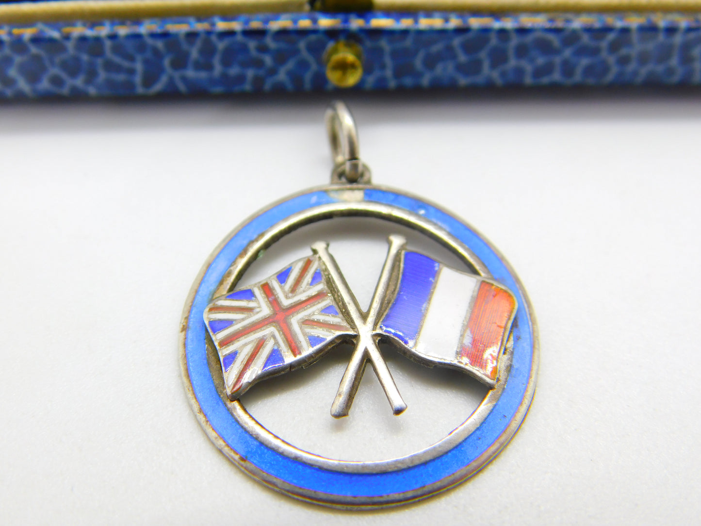 Sterling Silver WWI UK & France Colourful Enamel Pendant or Fob Antique c1918