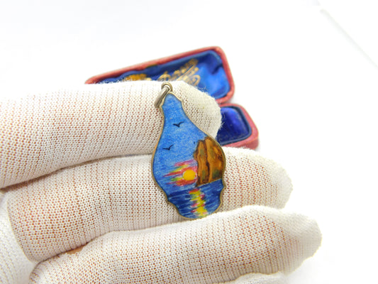 Kit Heath Sterling Silver Colourful Enamel Sunset Coastal Pendant Vintage c1990