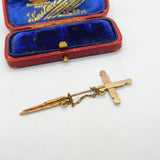 Victorian 9ct Rose Gold, Turquoise & Seed Pearl Sword Form Lapel Brooch c1840