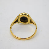 Victorian 15ct Gold, Black Enamel, Pearl, Hardstone Mourning Ring Antique c1850