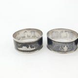 Set of Four Siam Sterling Silver Niello Enamel Napkin Ring Antique c1920