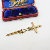 Victorian 9ct Rose Gold, Turquoise & Seed Pearl Sword Form Lapel Brooch c1840