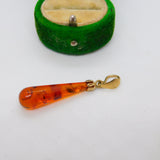 9ct Yellow Gold Mounted Baltic Amber Drop Pendant Vintage 1998 London
