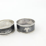 Set of Four Siam Sterling Silver Niello Enamel Napkin Ring Antique c1920