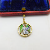 9ct Yellow Gold & Enamel Angel Form Drop Pendant Vintage 1960 Birmingham