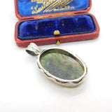 Large Sterling Silver & Moss Agate Drop Pendant Vintage c1970