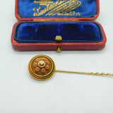 Victorian 18ct Yellow Gold & Coral Set Stick Pin Antique c1880 Etruscan Style