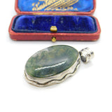 Large Sterling Silver & Moss Agate Drop Pendant Vintage c1970
