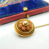 Victorian 18ct Yellow Gold & Coral Set Stick Pin Antique c1880 Etruscan Style