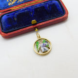 9ct Yellow Gold & Enamel Angel Form Drop Pendant Vintage 1960 Birmingham