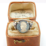 TLM Sterling Silver Glass Classical Cameo Set Signet Ring Antique c1920 Deco