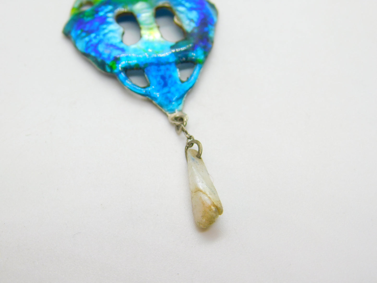 Victorian Art Nouveau Sterling Silver & Blue-Green Enamel Pearl Drop Pendant c1890