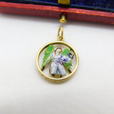 9ct Yellow Gold & Enamel Angel Form Drop Pendant Vintage 1960 Birmingham