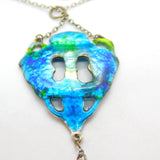 Victorian Art Nouveau Sterling Silver & Blue-Green Enamel Pearl Drop Pendant c1890