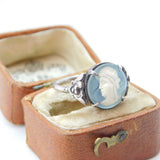 TLM Sterling Silver Glass Classical Cameo Set Signet Ring Antique c1920 Deco