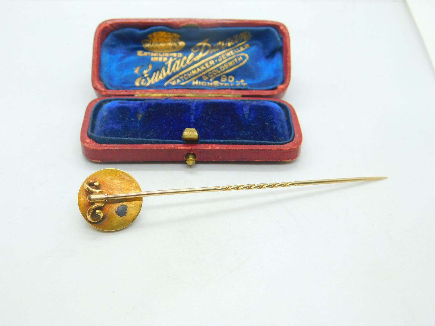 Victorian 18ct Yellow Gold & Coral Set Stick Pin Antique c1880 Etruscan Style