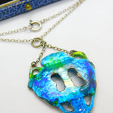 Victorian Art Nouveau Sterling Silver & Blue-Green Enamel Pearl Drop Pendant c1890