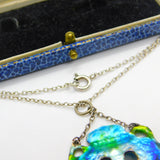 Victorian Art Nouveau Sterling Silver & Blue-Green Enamel Pearl Drop Pendant c1890