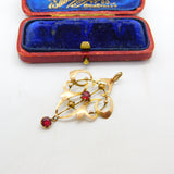Edwardian 9ct Rose Gold Bohemian Garnet Set Lavalier Drop Pendant c1910 Antique