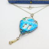 Victorian Art Nouveau Sterling Silver & Blue-Green Enamel Pearl Drop Pendant c1890