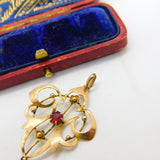 Edwardian 9ct Rose Gold Bohemian Garnet Set Lavalier Drop Pendant c1910 Antique