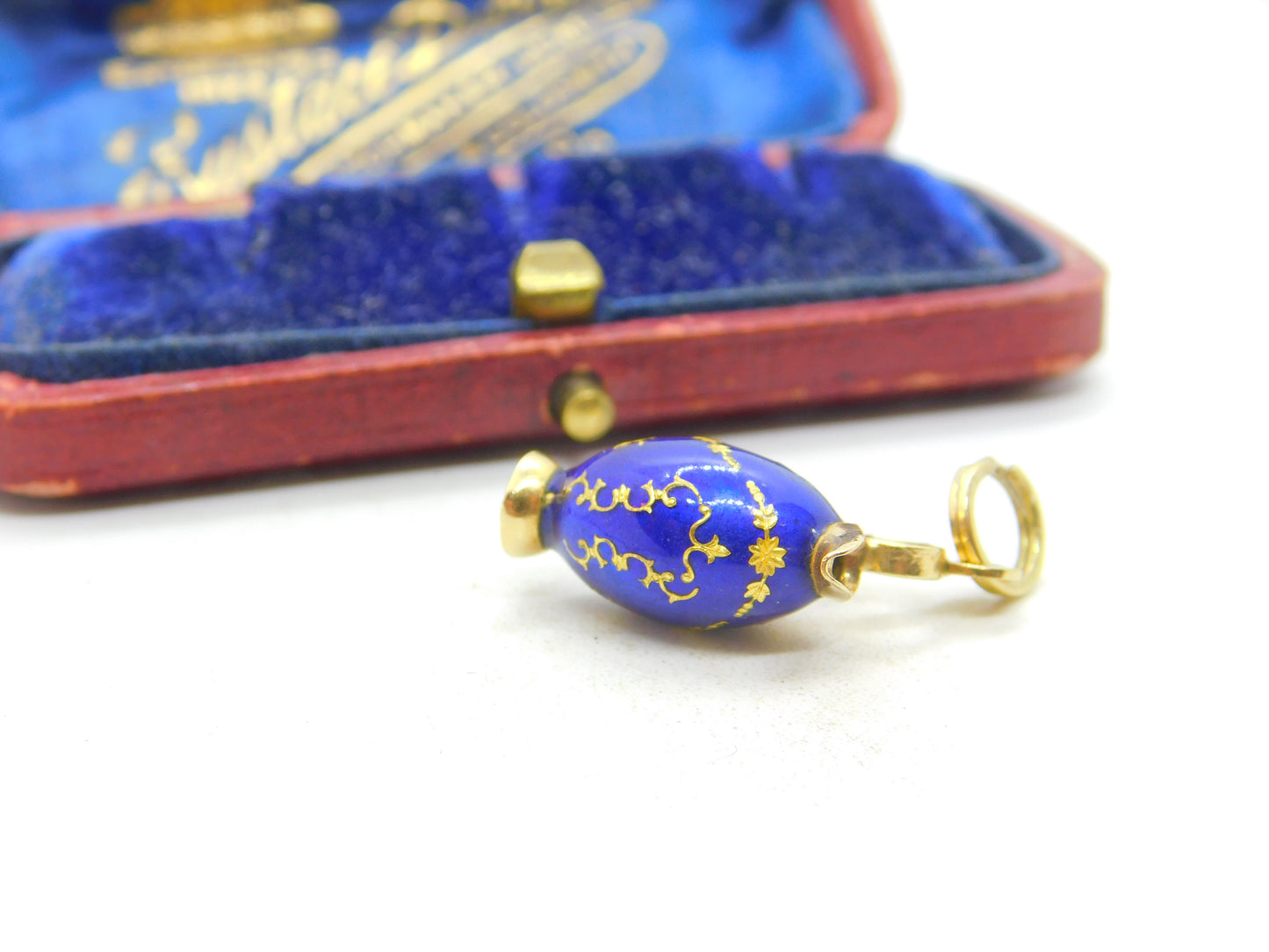 18ct Yellow Gold & Blue Enamel Wine Jug Charm Pendant Vintage c1980