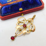 Edwardian 9ct Rose Gold Bohemian Garnet Set Lavalier Drop Pendant c1910 Antique