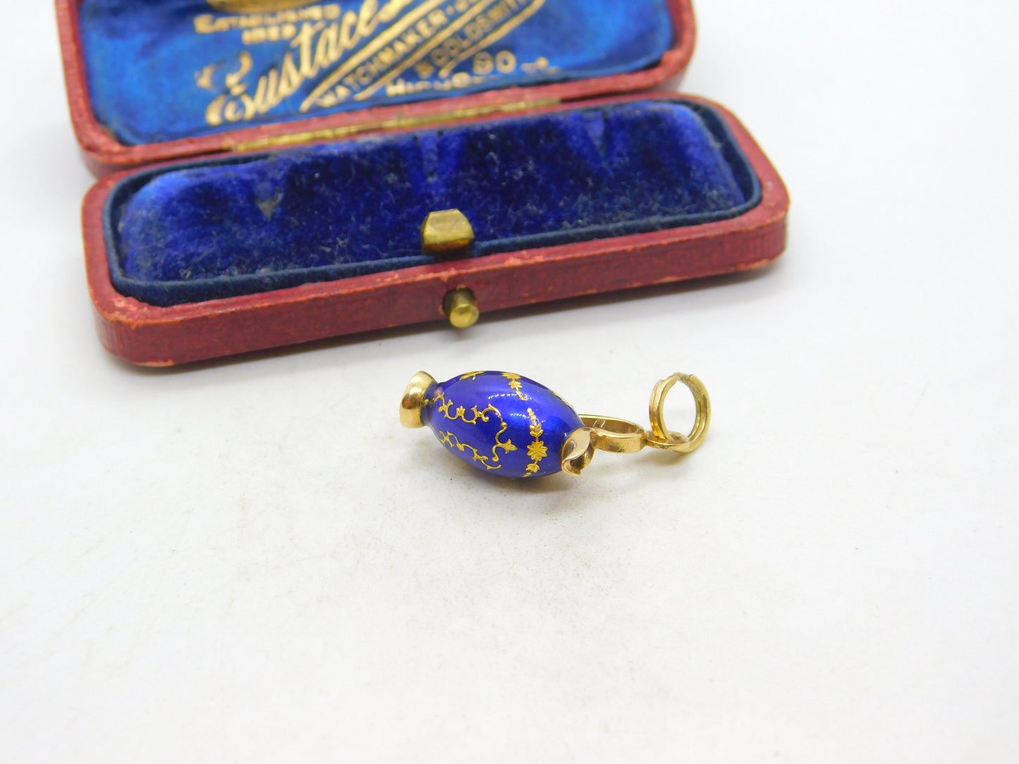 18ct Yellow Gold & Blue Enamel Wine Jug Charm Pendant Vintage c1980