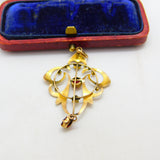Edwardian 9ct Rose Gold Bohemian Garnet Set Lavalier Drop Pendant c1910 Antique