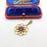 Edwardian 9ct Gold, Amethyst & Seed Pearl Suffragette Lavalier Pendant c1910