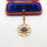 Edwardian 9ct Gold, Amethyst & Seed Pearl Suffragette Lavalier Pendant c1910