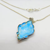 Sterling Silver & Rose Flower Enamel Drop Pendant Necklace Antique c1920 Deco