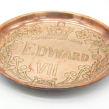 Arts & Crafts Copper King Edward VII Coronation Celebration Charger Antique 1902