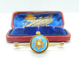 Victorian 18ct Gold, Turquoise Enamel & Seed Pearl Sweetheart Brooch Antique