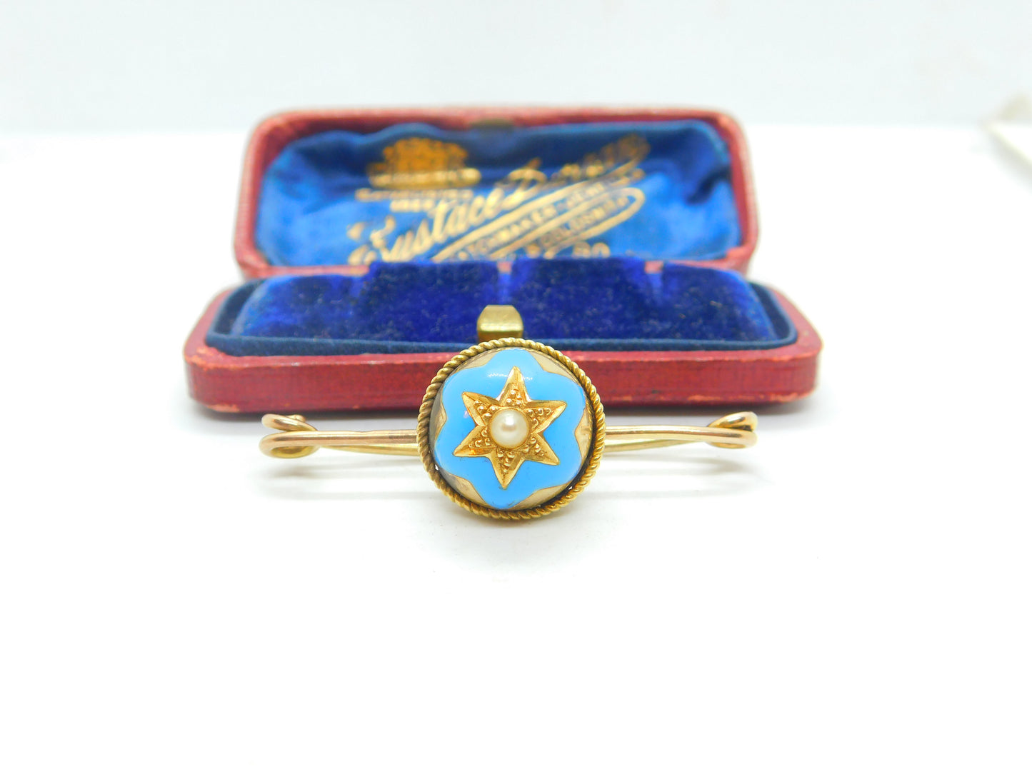 Victorian 18ct Gold, Turquoise Enamel & Seed Pearl Sweetheart Brooch Antique