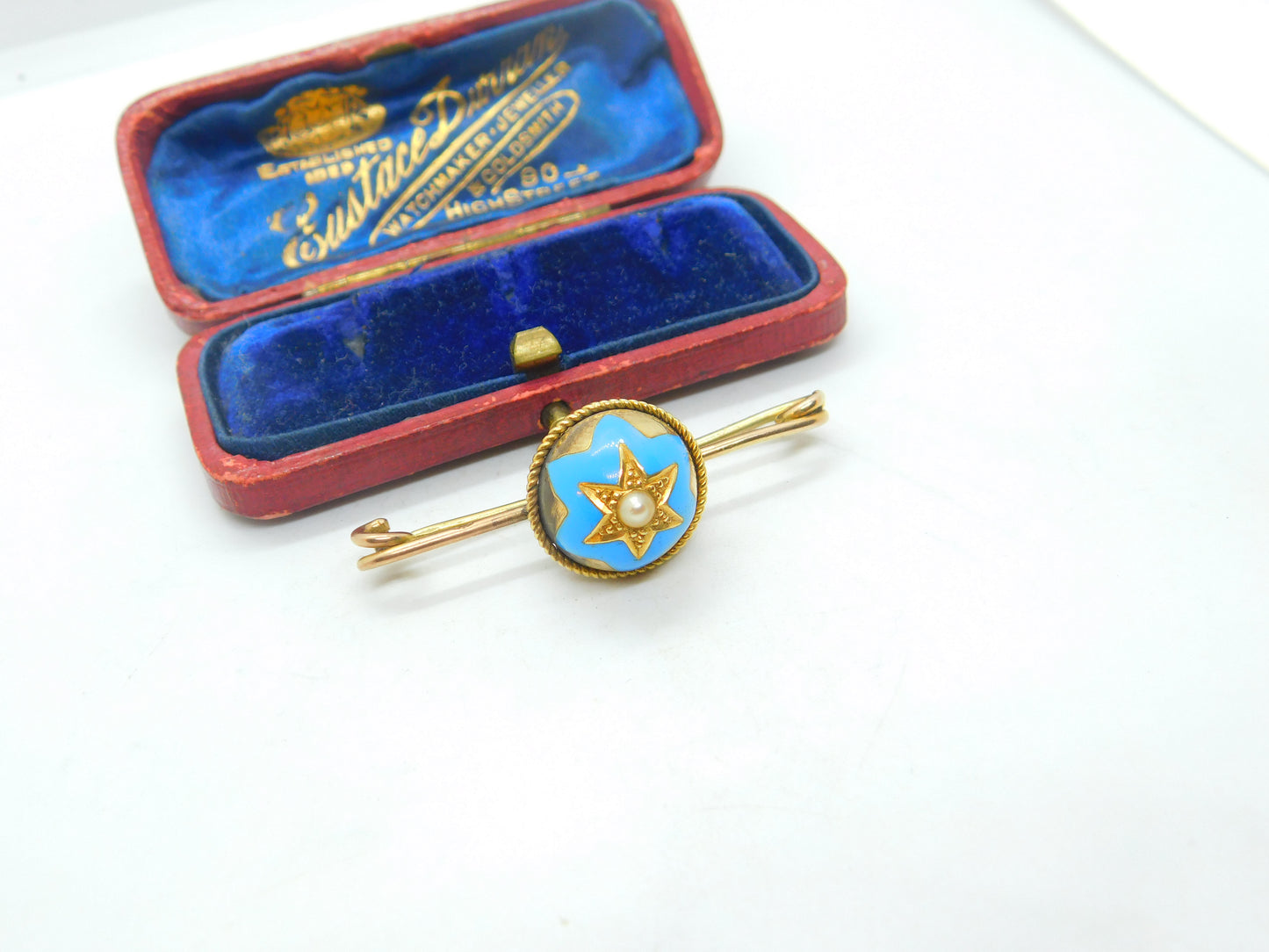 Victorian 18ct Gold, Turquoise Enamel & Seed Pearl Sweetheart Brooch Antique