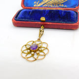 Edwardian 9ct Gold, Amethyst & Seed Pearl Suffragette Lavalier Pendant c1910