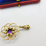 Edwardian 9ct Gold, Amethyst & Seed Pearl Suffragette Lavalier Pendant c1910