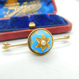 Victorian 18ct Gold, Turquoise Enamel & Seed Pearl Sweetheart Brooch Antique