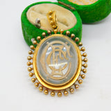 Victorian 15ct Gold Mounted Essex Crystal Monogram Drop Pendant Antique c1840