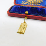 9ct Yellow Gold Ingot Bullion Bar Charm or Pendant 1980 London Vintage