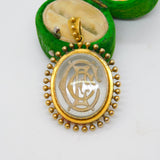 Victorian 15ct Gold Mounted Essex Crystal Monogram Drop Pendant Antique c1840