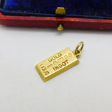 9ct Yellow Gold Ingot Bullion Bar Charm or Pendant 1980 London Vintage