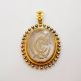 Victorian 15ct Gold Mounted Essex Crystal Monogram Drop Pendant Antique c1840