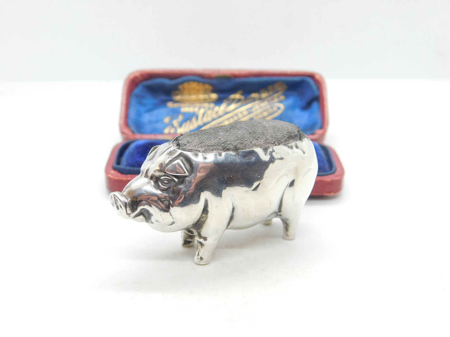 Edwardian Sterling Silver Pig Form Novelty Pin Cushion Antique 1905 Birmingham