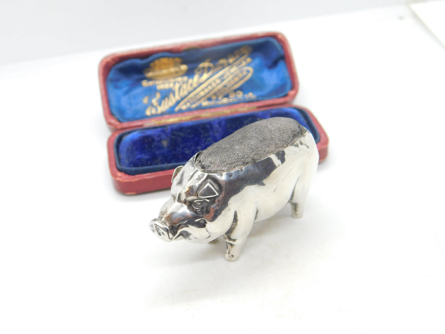 Edwardian Sterling Silver Pig Form Novelty Pin Cushion Antique 1905 Birmingham