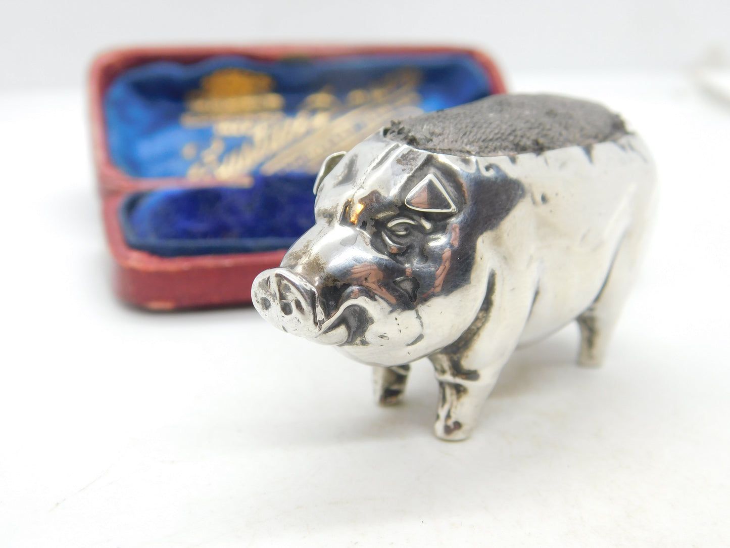 Edwardian Sterling Silver Pig Form Novelty Pin Cushion Antique 1905 Birmingham